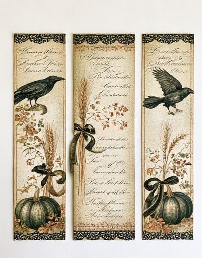 Autumn Botanical Birds Vintage Poster. poster detail