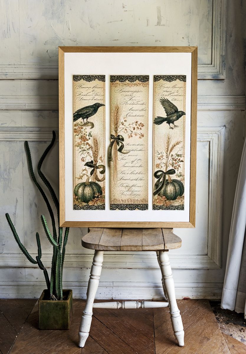 Autumn Botanical Birds Vintage Poster. room preview