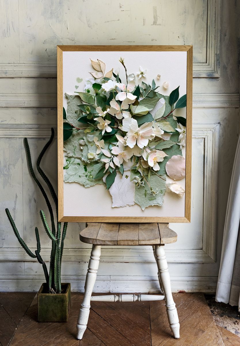 Botanical Collage Floral Print. room preview