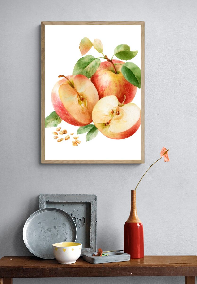 Watercolor Apples Botanical Poster. — room view 3