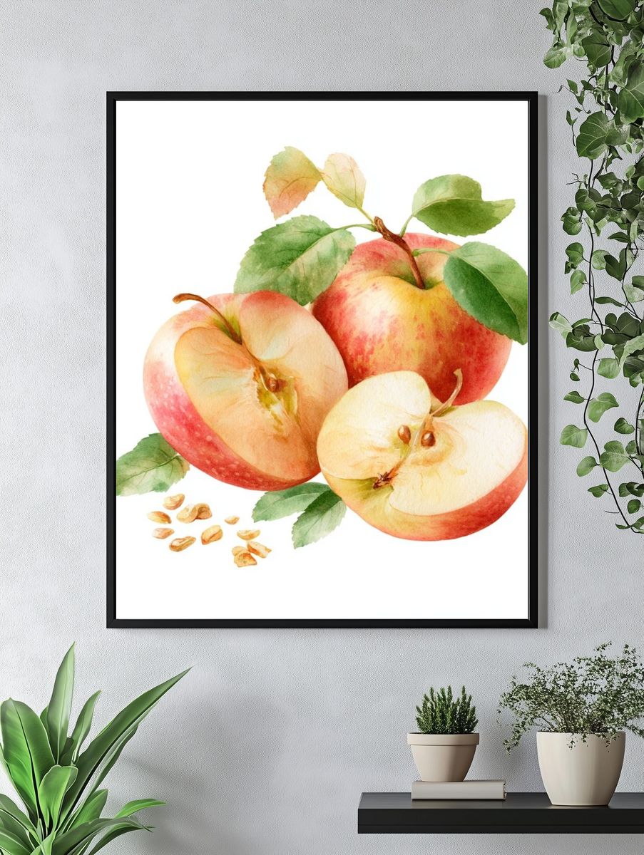 Watercolor Apples Botanical Poster. — room view 4