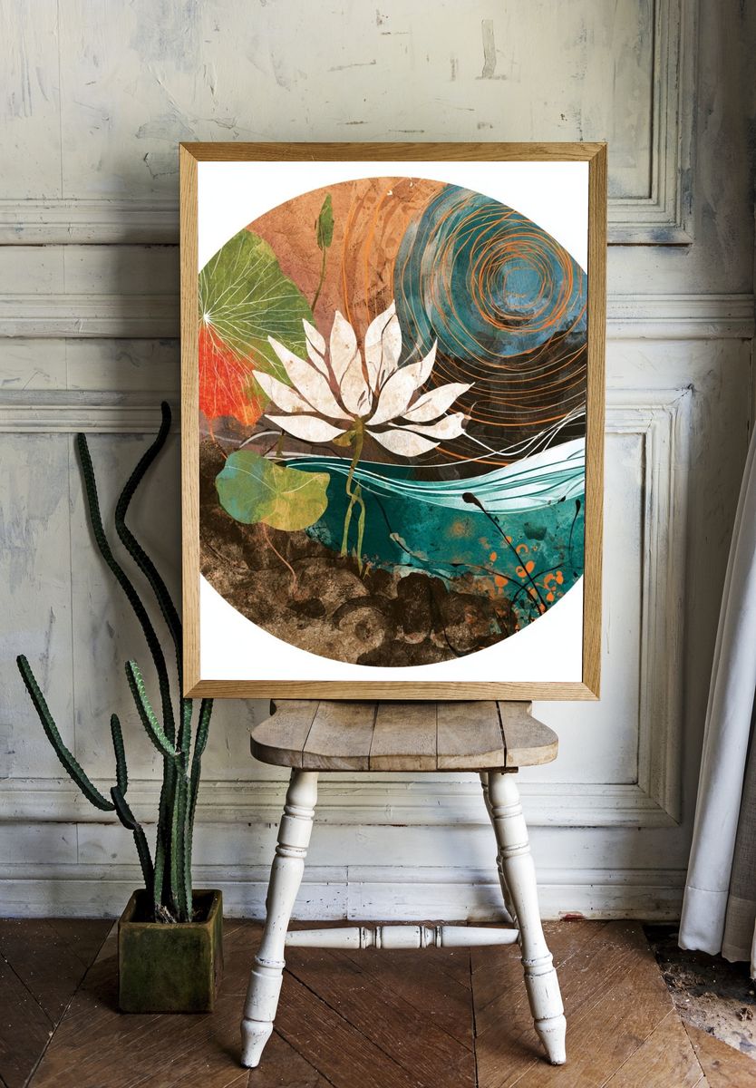 Lotus Abstract Botanical Poster. room preview