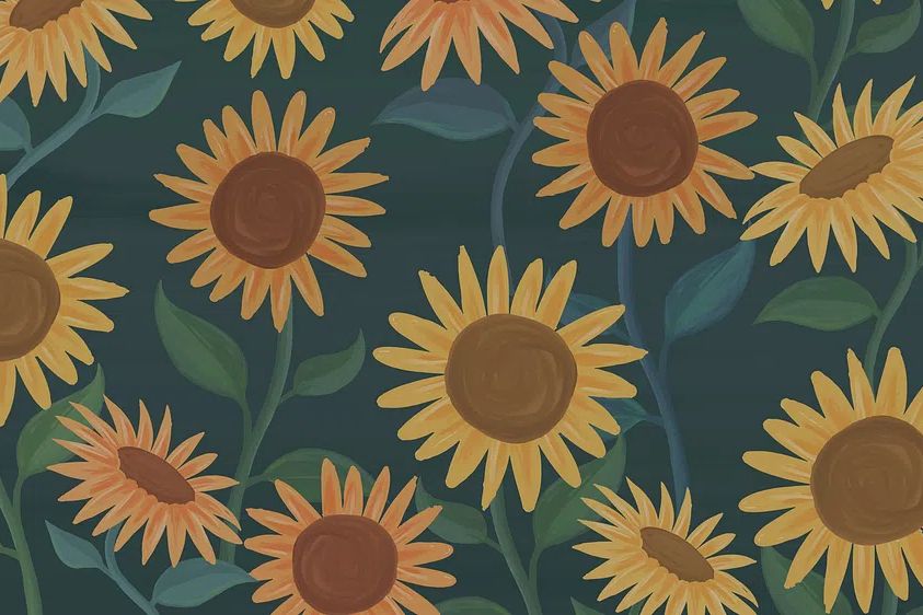 Hand drawn sunflower patterned background. poster — botanical art