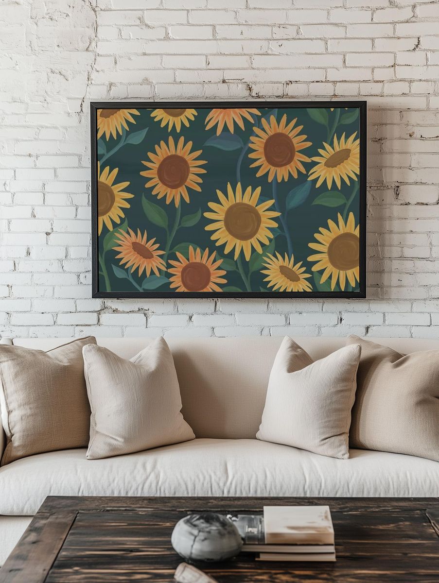 Hand drawn sunflower patterned background. — room view 1