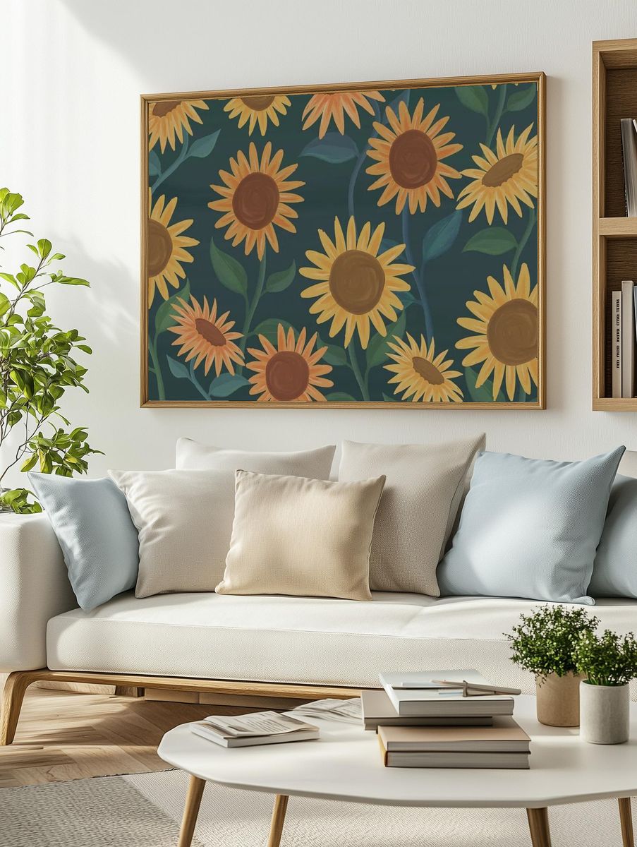 Hand drawn sunflower patterned background. — room view 2