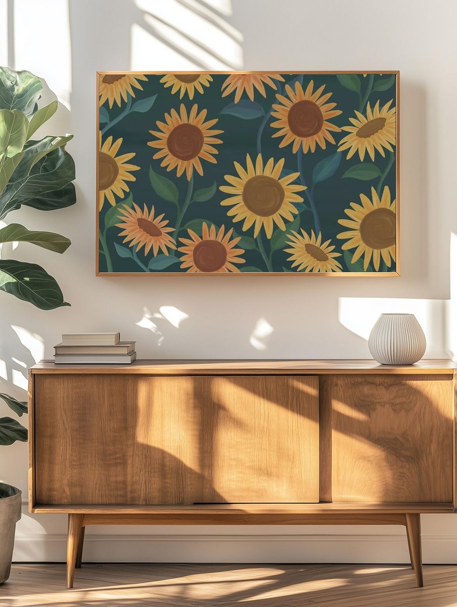 Hand drawn sunflower patterned background. — room view 3