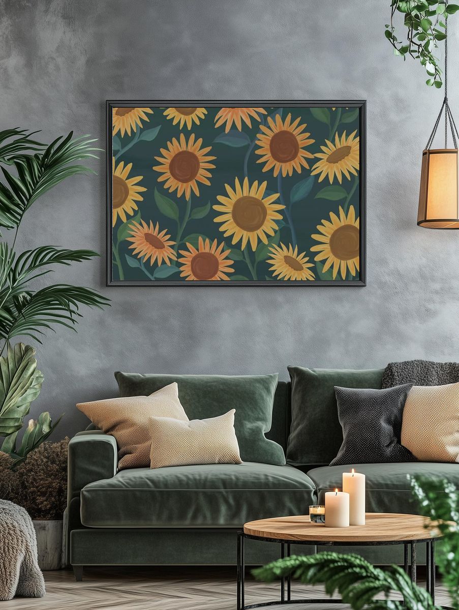 Hand drawn sunflower patterned background. — room view 4