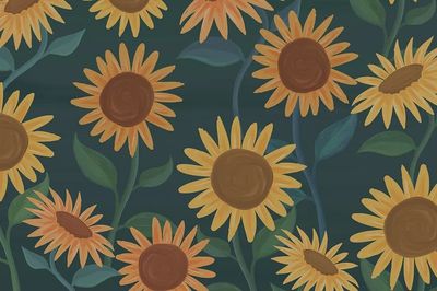 Hand drawn sunflower patterned background. poster