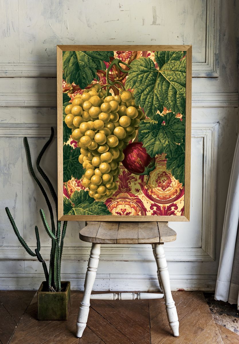 Grapes and Leaves Botanical Print. room preview