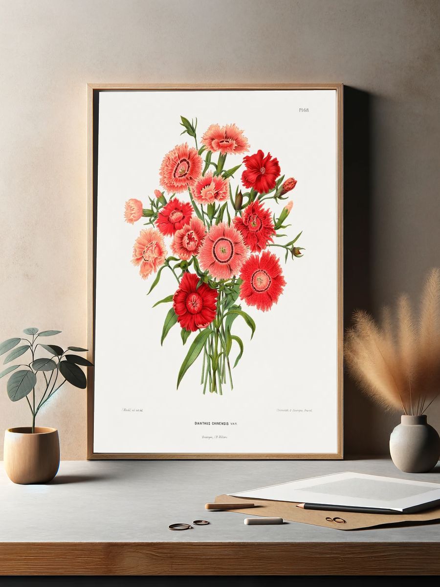 rainbow pink flower (Dianthus Chinensis Var.) chromolithograph plates. — room view 2
