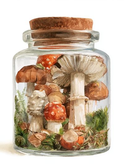 Mushroom Jar Watercolor Print. poster