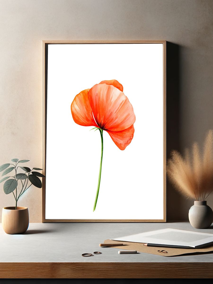 Orange Poppy Watercolor Print. — room view 2
