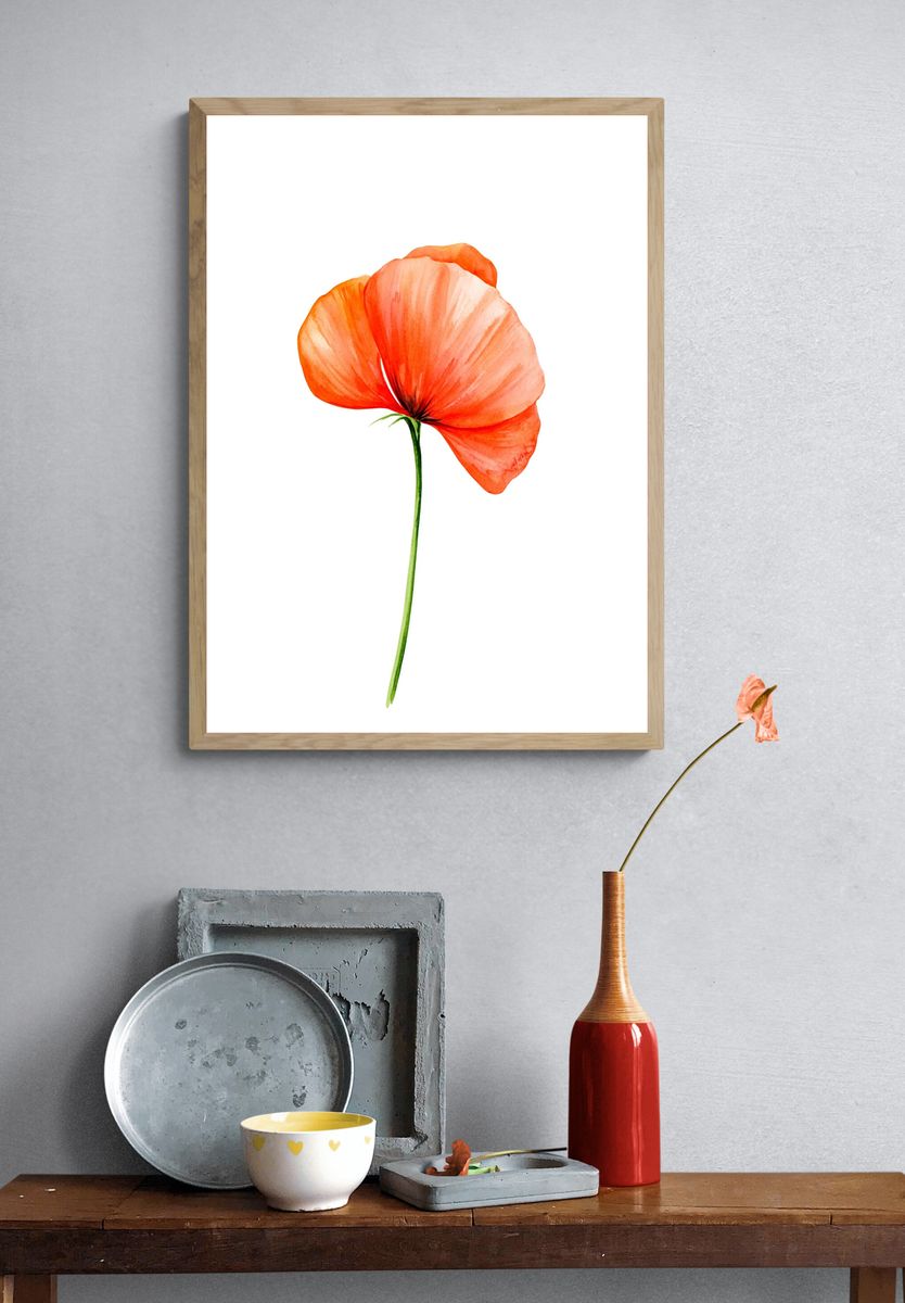 Orange Poppy Watercolor Print. — room view 3