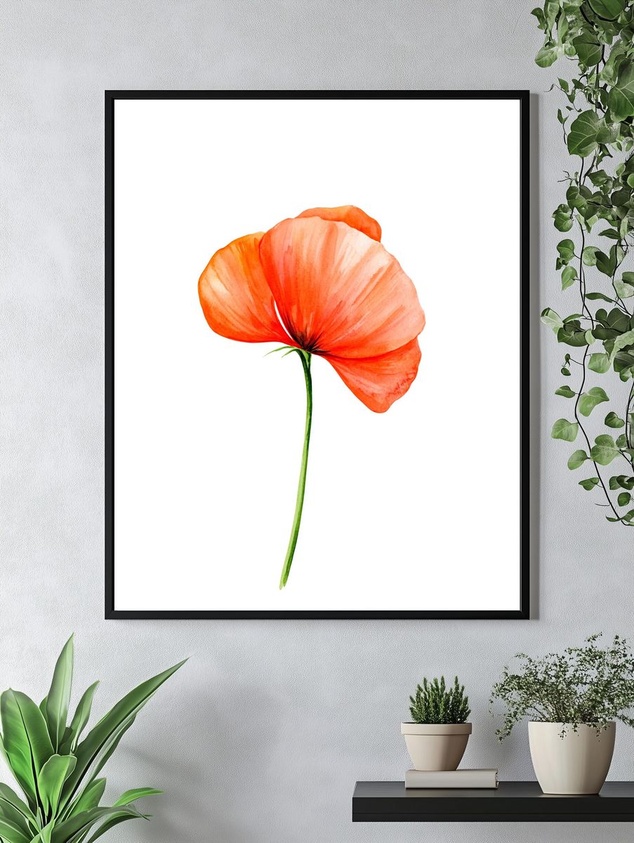 Orange Poppy Watercolor Print. — room view 4