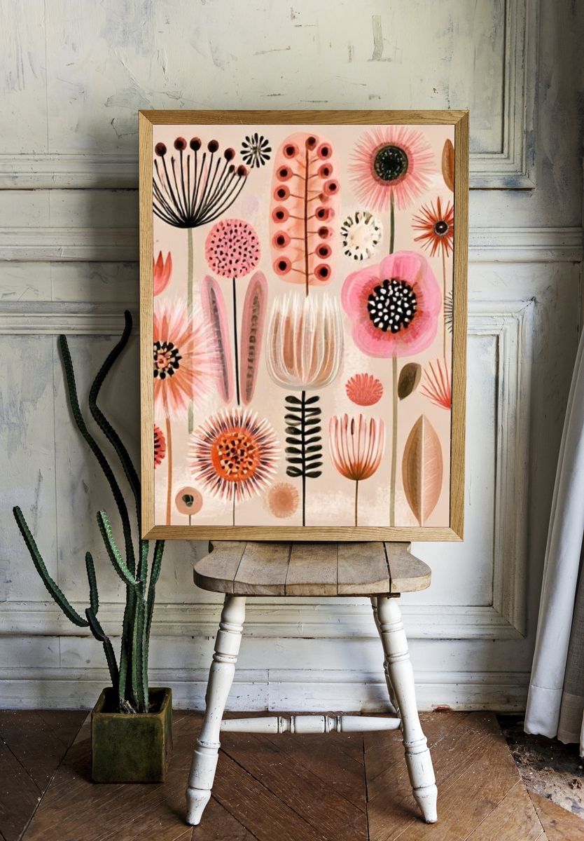 Abstract Floral Garden Print. room preview