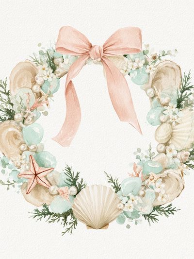 Seashell Wreath Watercolor Poster.