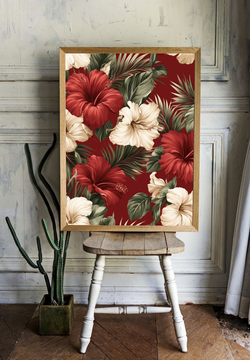 Tropical Hibiscus Floral Print. room preview