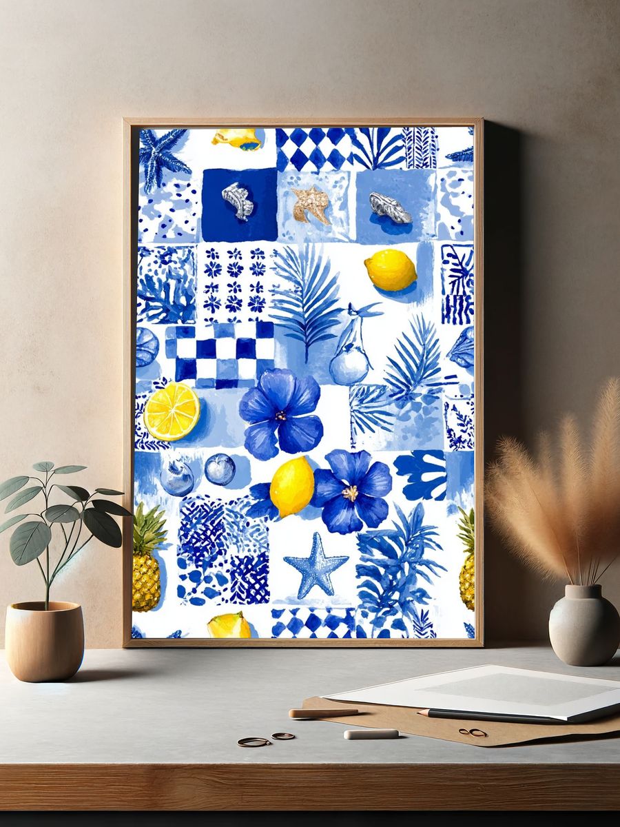 Blue Coastal Watercolor Poster. — room view 2