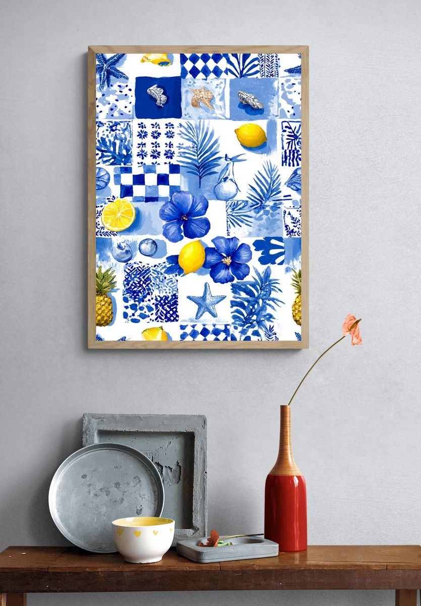 Blue Coastal Watercolor Poster. — room view 3
