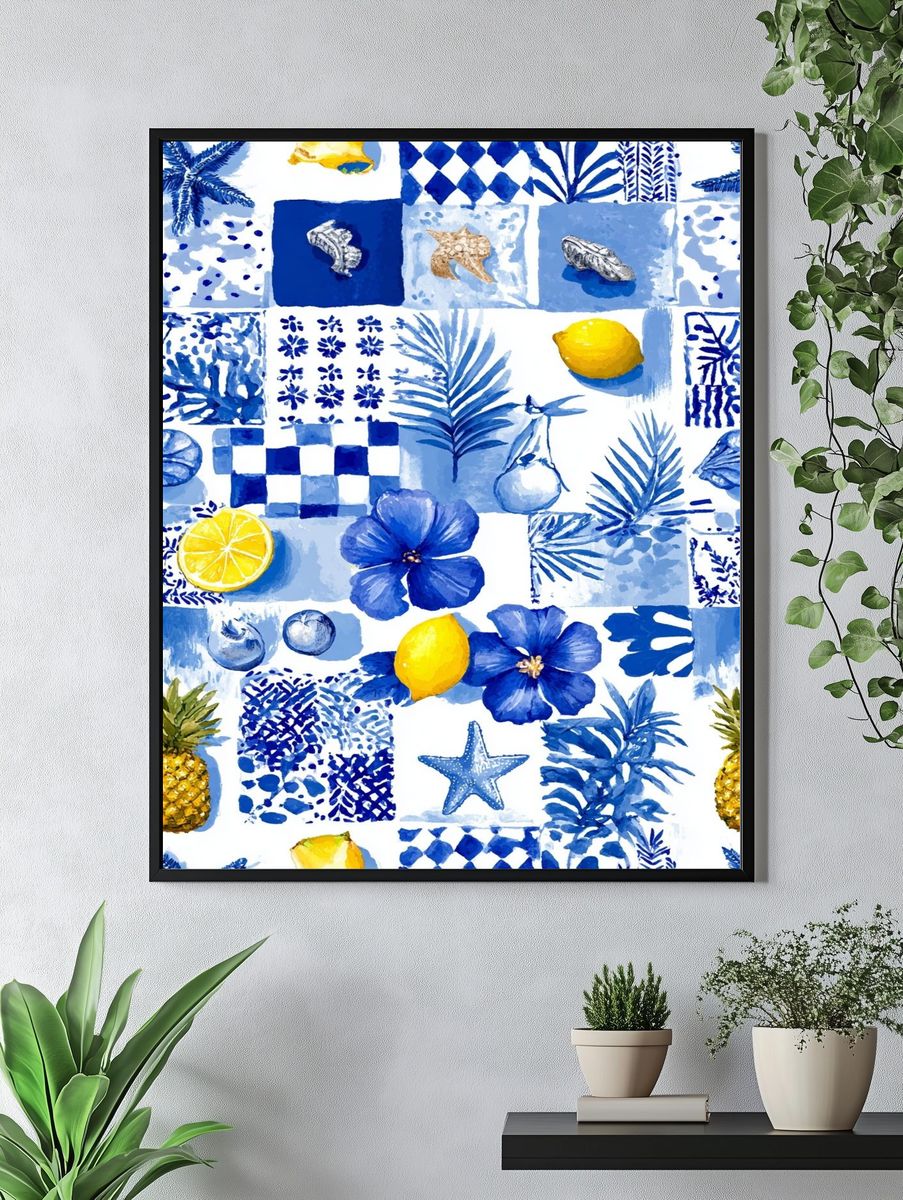Blue Coastal Watercolor Poster. — room view 4