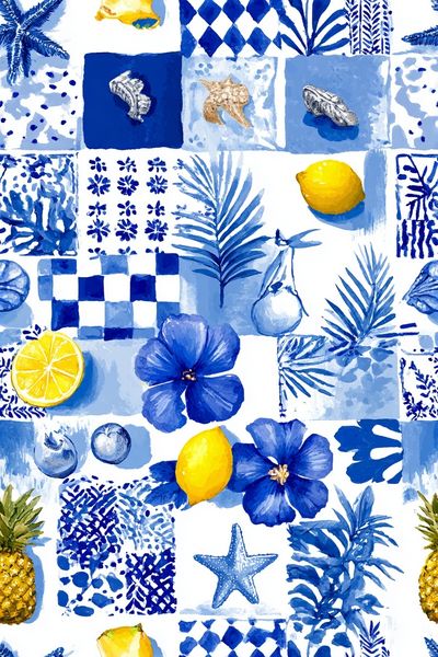 Blue Coastal Watercolor Poster.