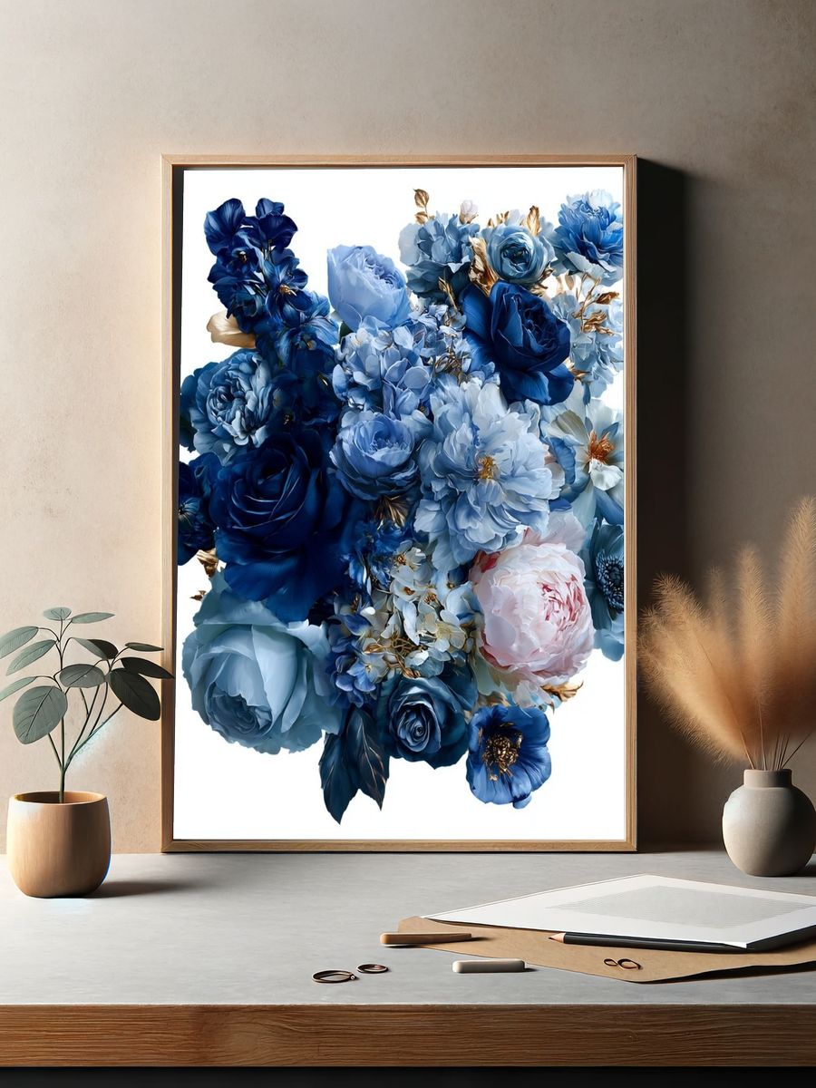Blue Floral Bouquet Print. — room view 2