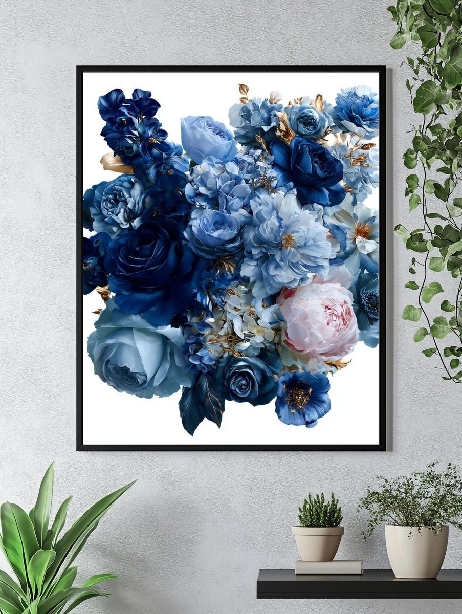 Blue Floral Bouquet Print. — room view 4