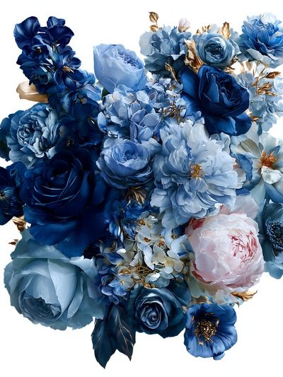 Blue Floral Bouquet Print.