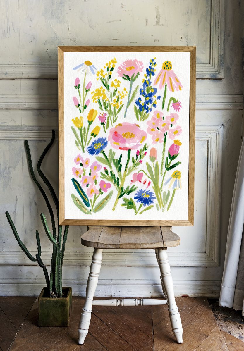 Wildflower Bouquet Watercolor Print. room preview
