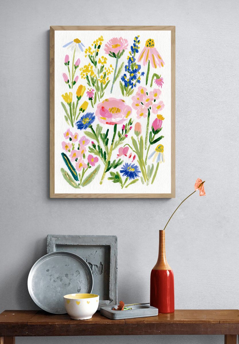Wildflower Bouquet Watercolor Print. — room view 3