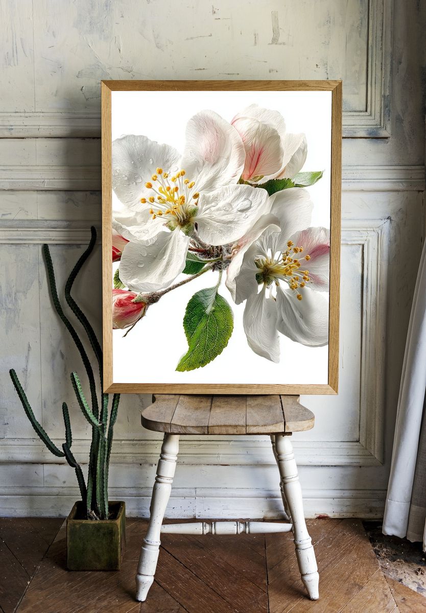 Apple Blossom Botanical Print. room preview