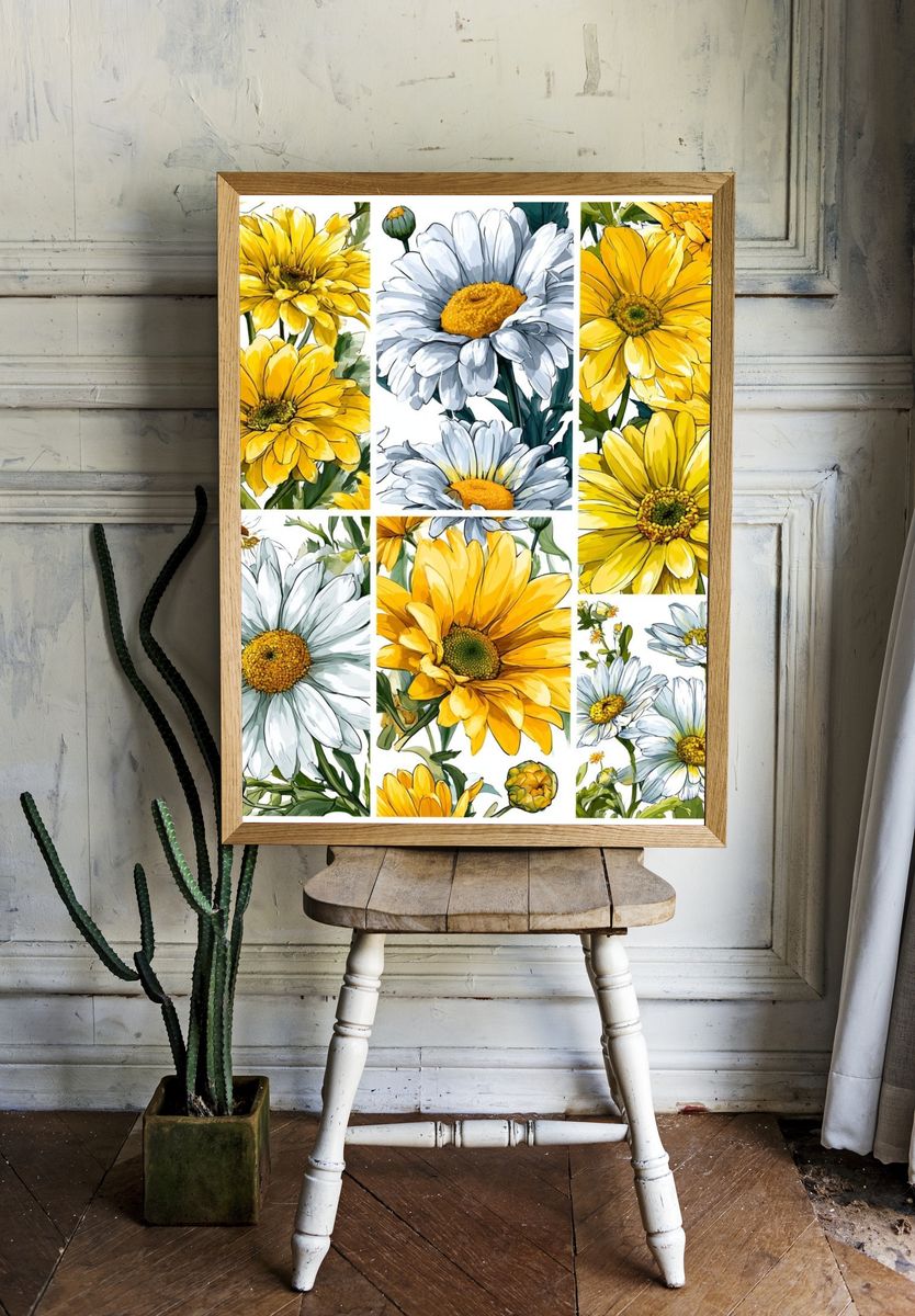 Yellow Daisy Botanical Print. — room view 1