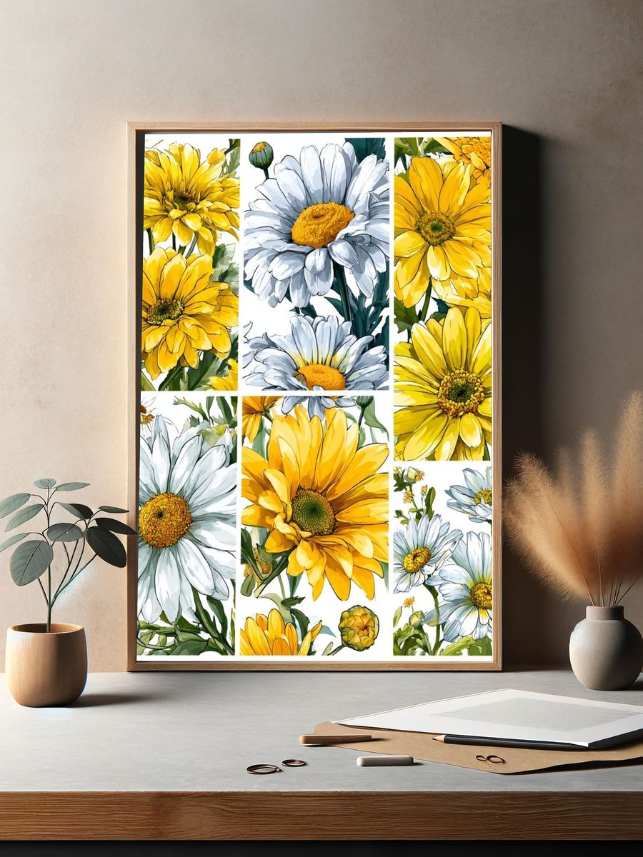 Yellow Daisy Botanical Print. — room view 2