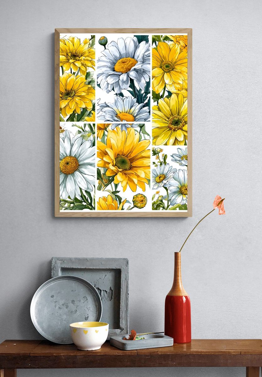 Yellow Daisy Botanical Print. — room view 3
