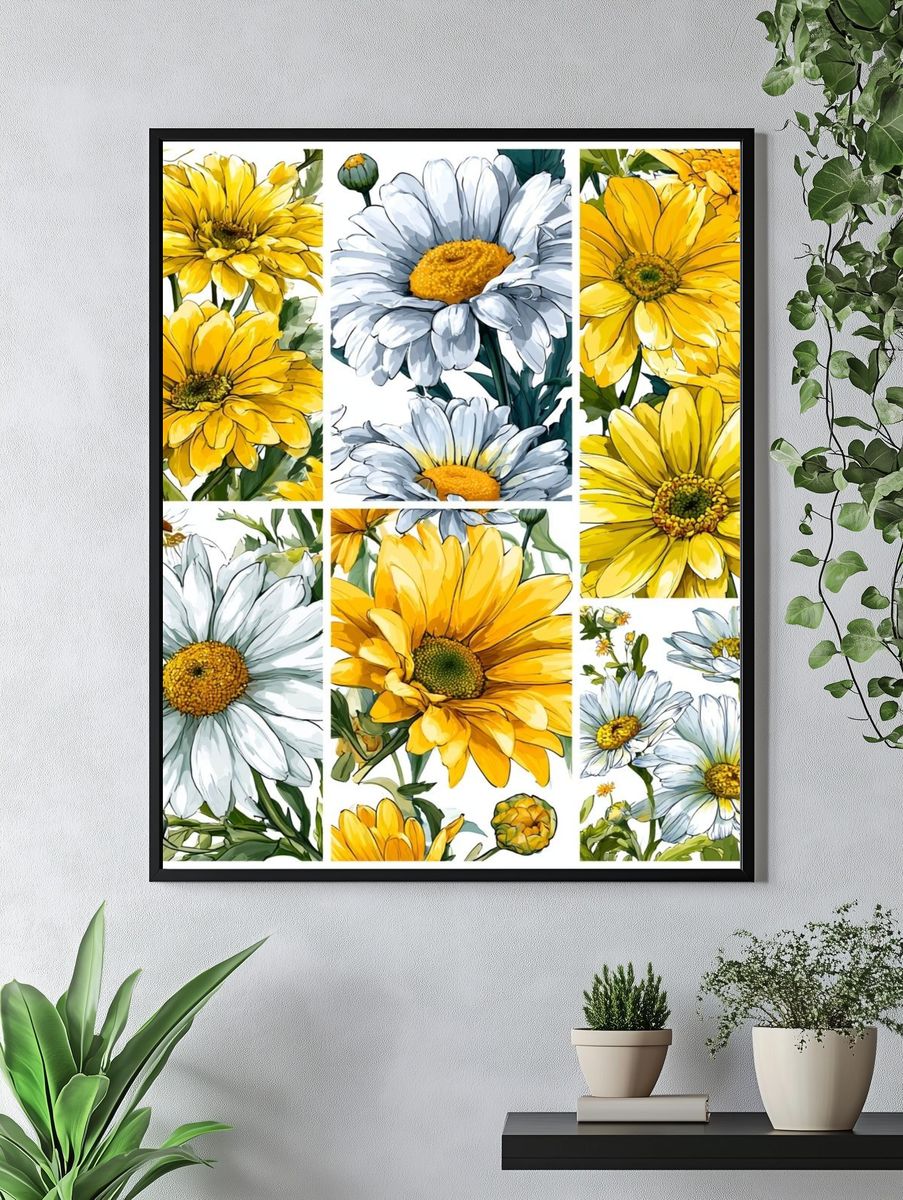 Yellow Daisy Botanical Print. — room view 4