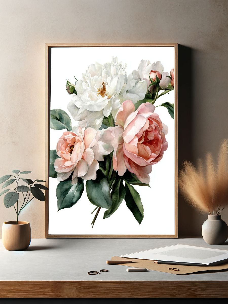 Peony Bouquet Watercolor Print. — room view 2