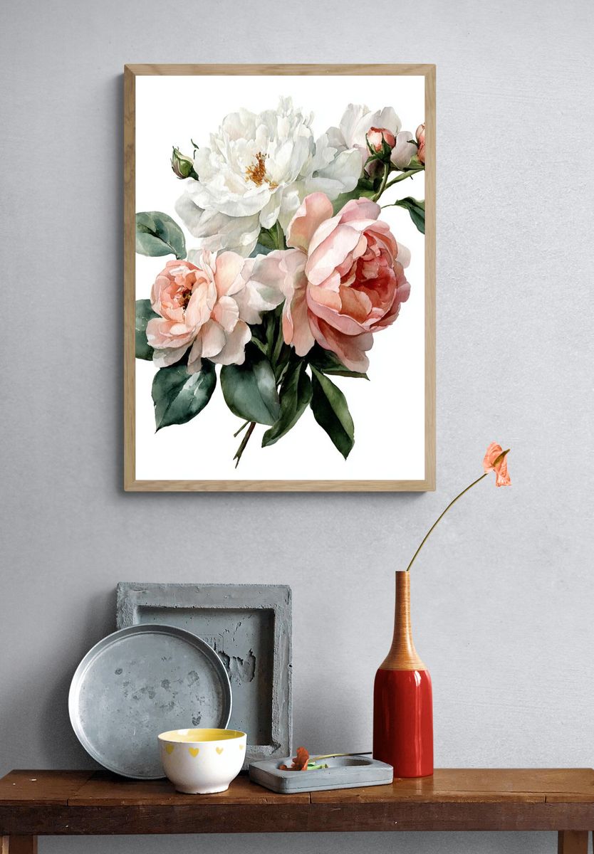 Peony Bouquet Watercolor Print. — room view 3