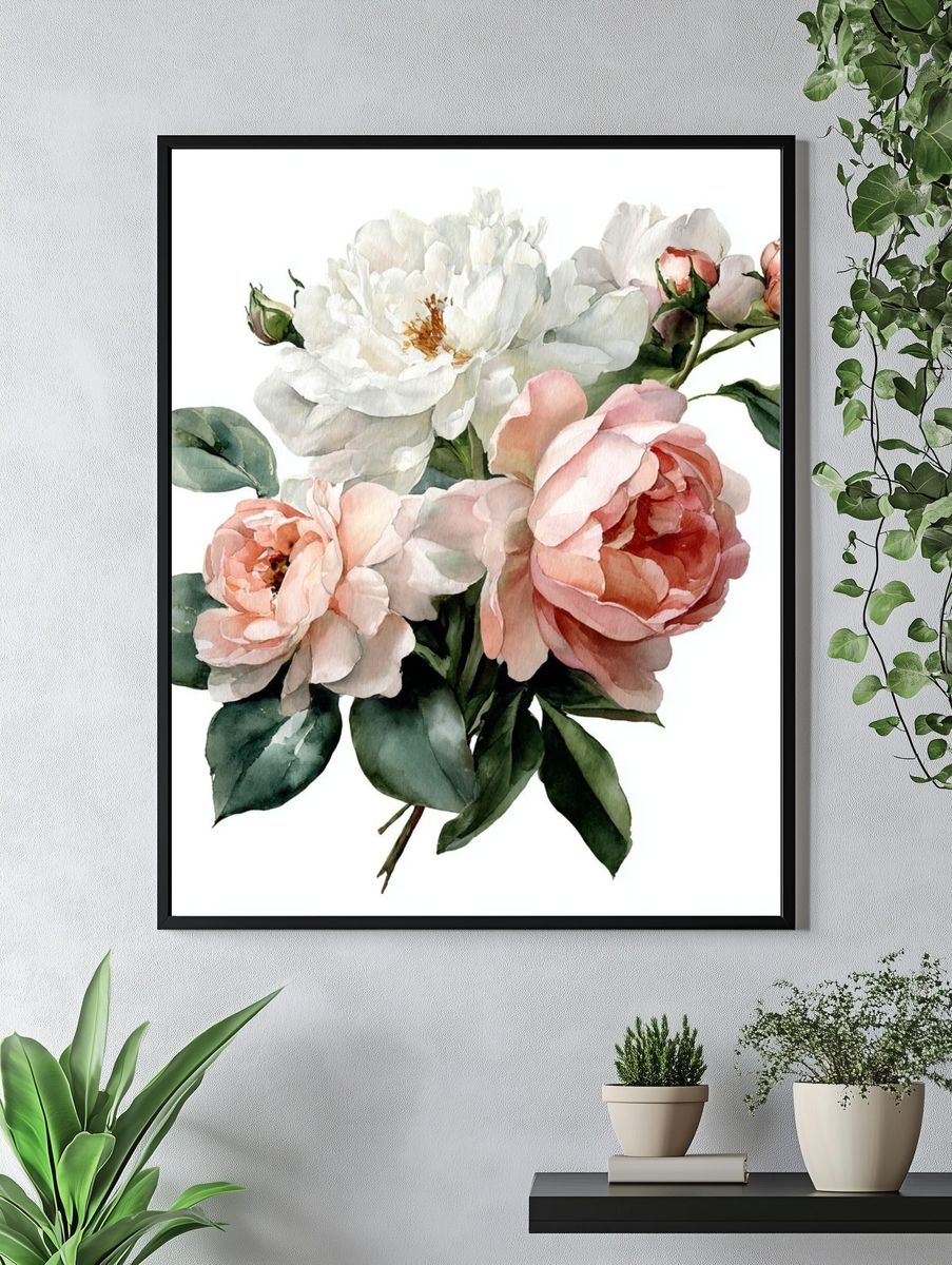 Peony Bouquet Watercolor Print. — room view 4
