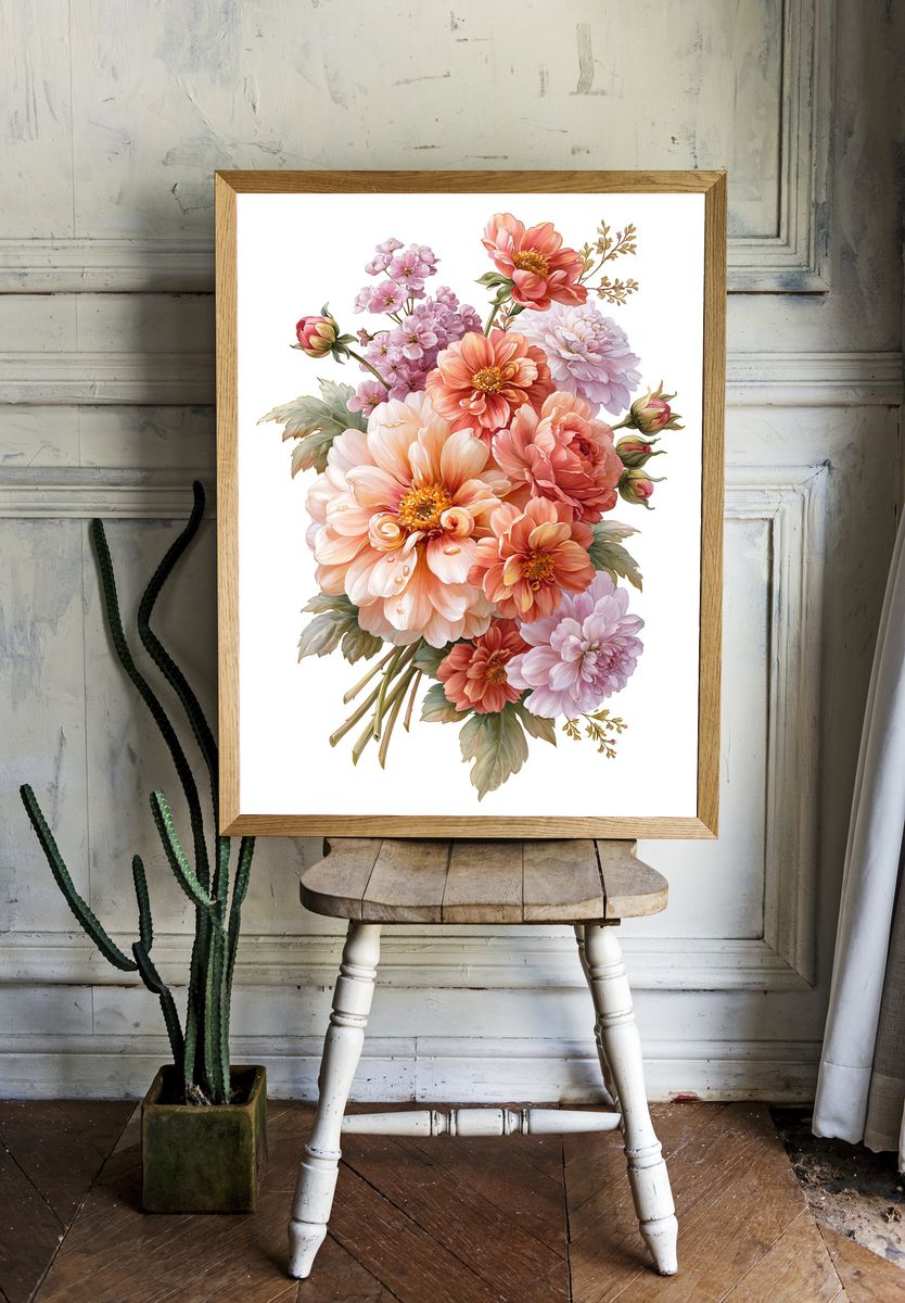 Peony Bouquet Botanical Print. — room view 1