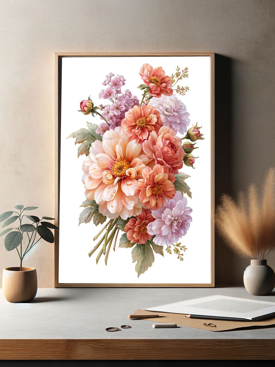 Peony Bouquet Botanical Print. — room view 2