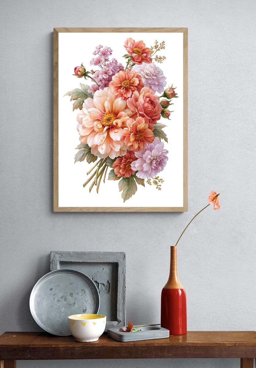 Peony Bouquet Botanical Print. — room view 3