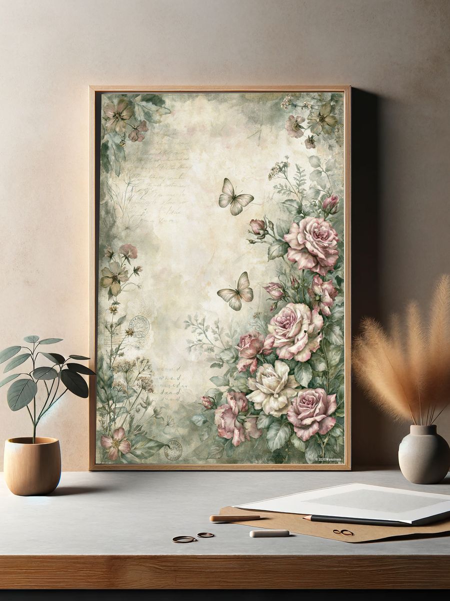 Vintage Floral Butterfly Poster. — room view 2