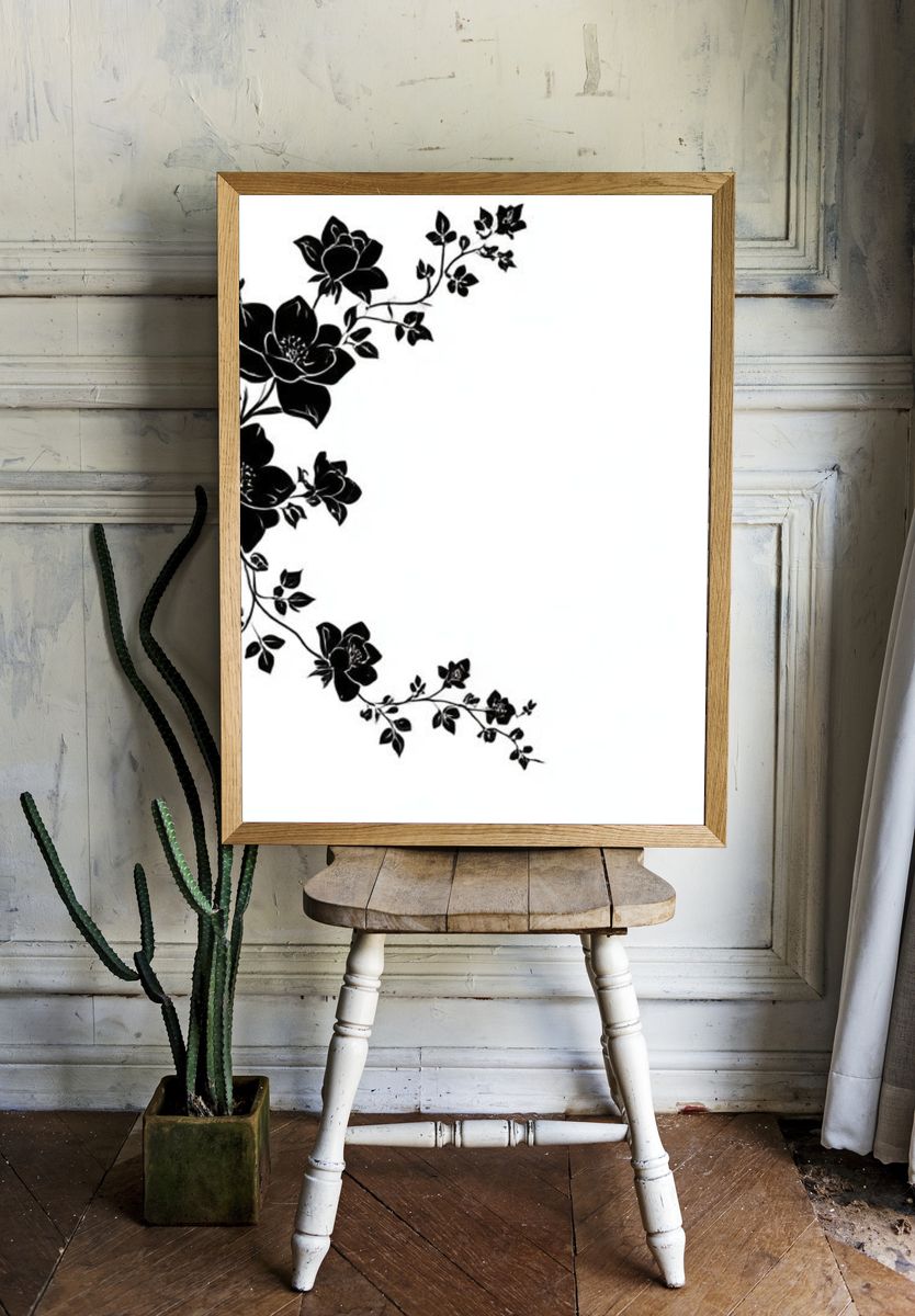 Black Floral Vine Minimalist Print. — room view 1