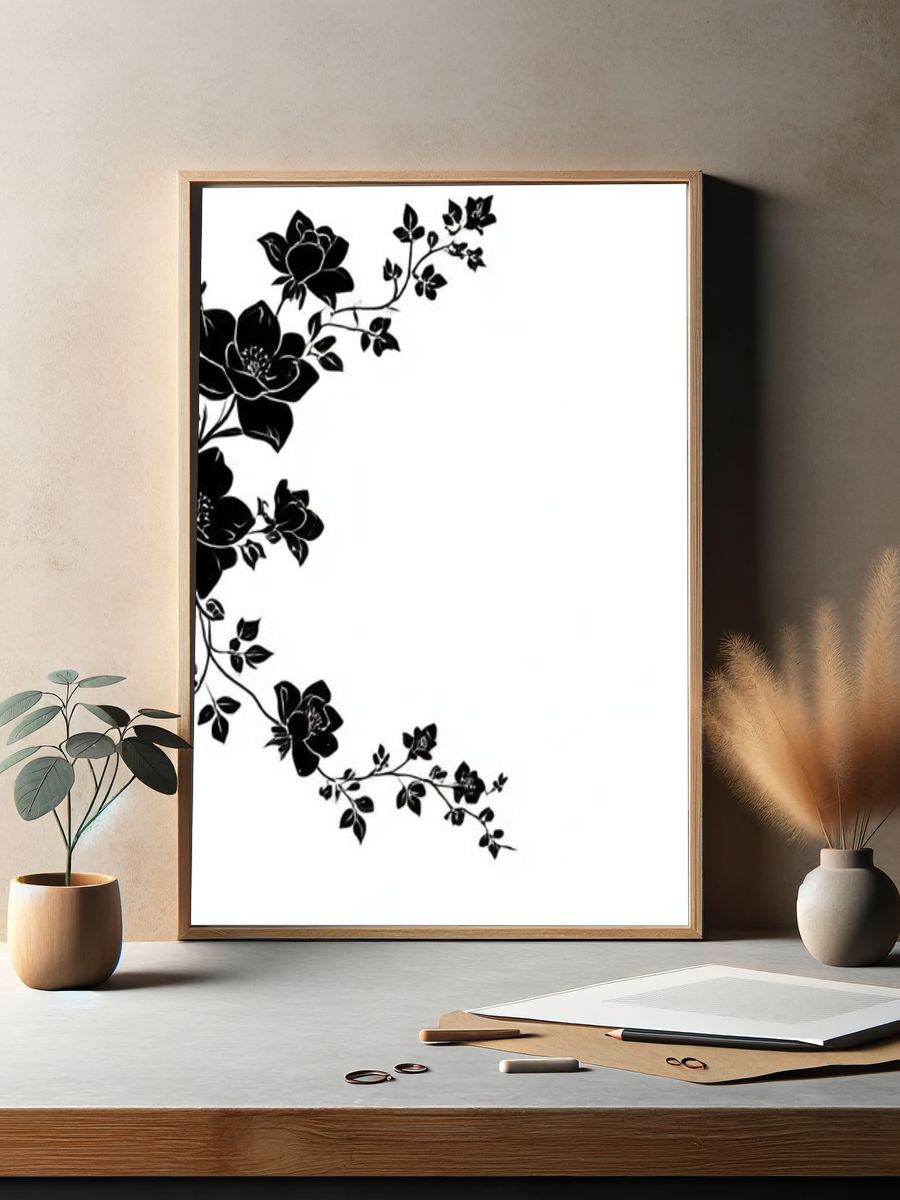 Black Floral Vine Minimalist Print. — room view 2
