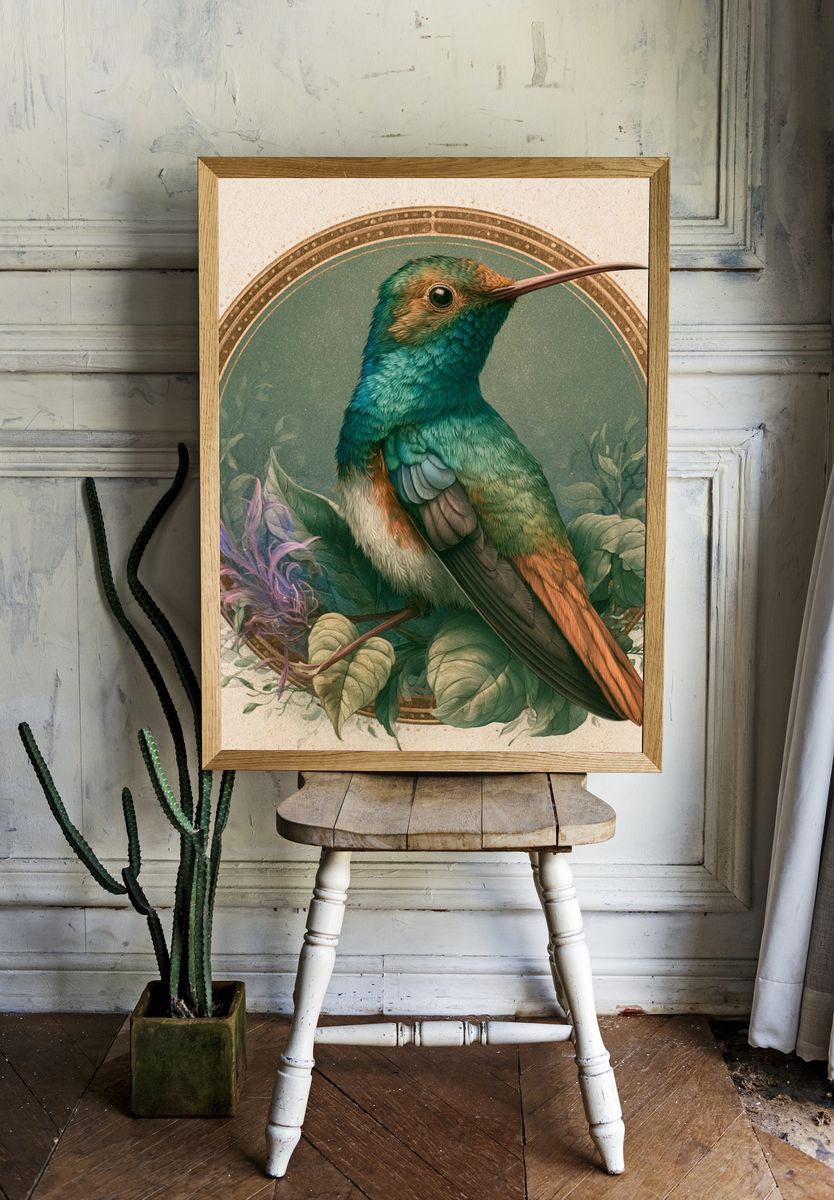 Hummingbird Botanical Poster. room preview