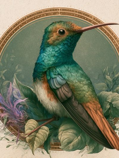 Hummingbird Botanical Poster.