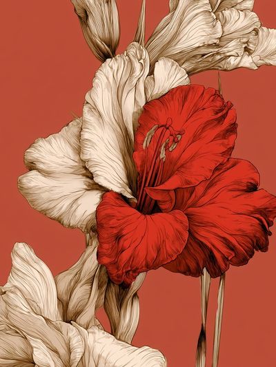 Red Gladiolus Botanical Print.