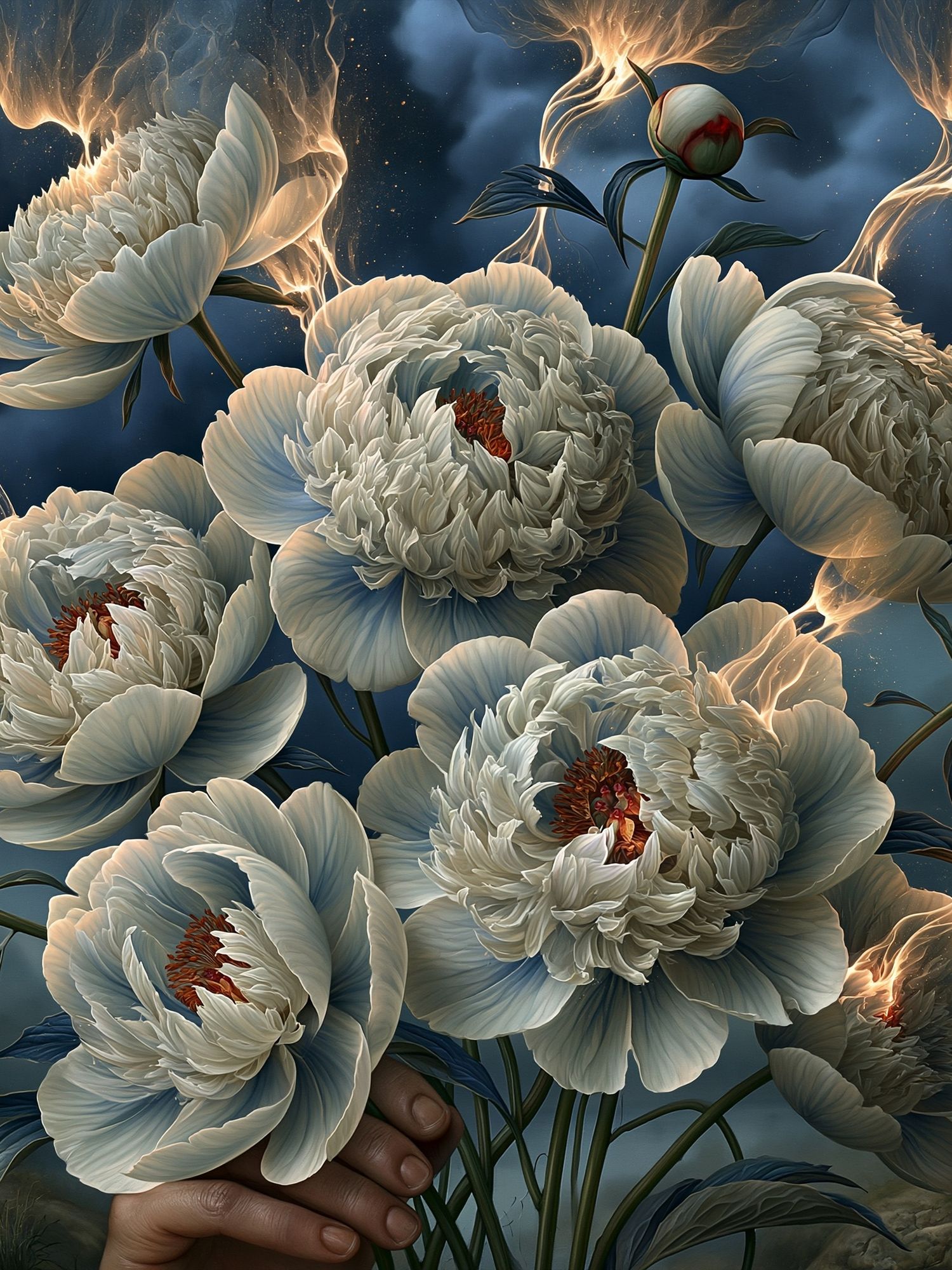Moonlit Peonies Botanical Print. poster detail