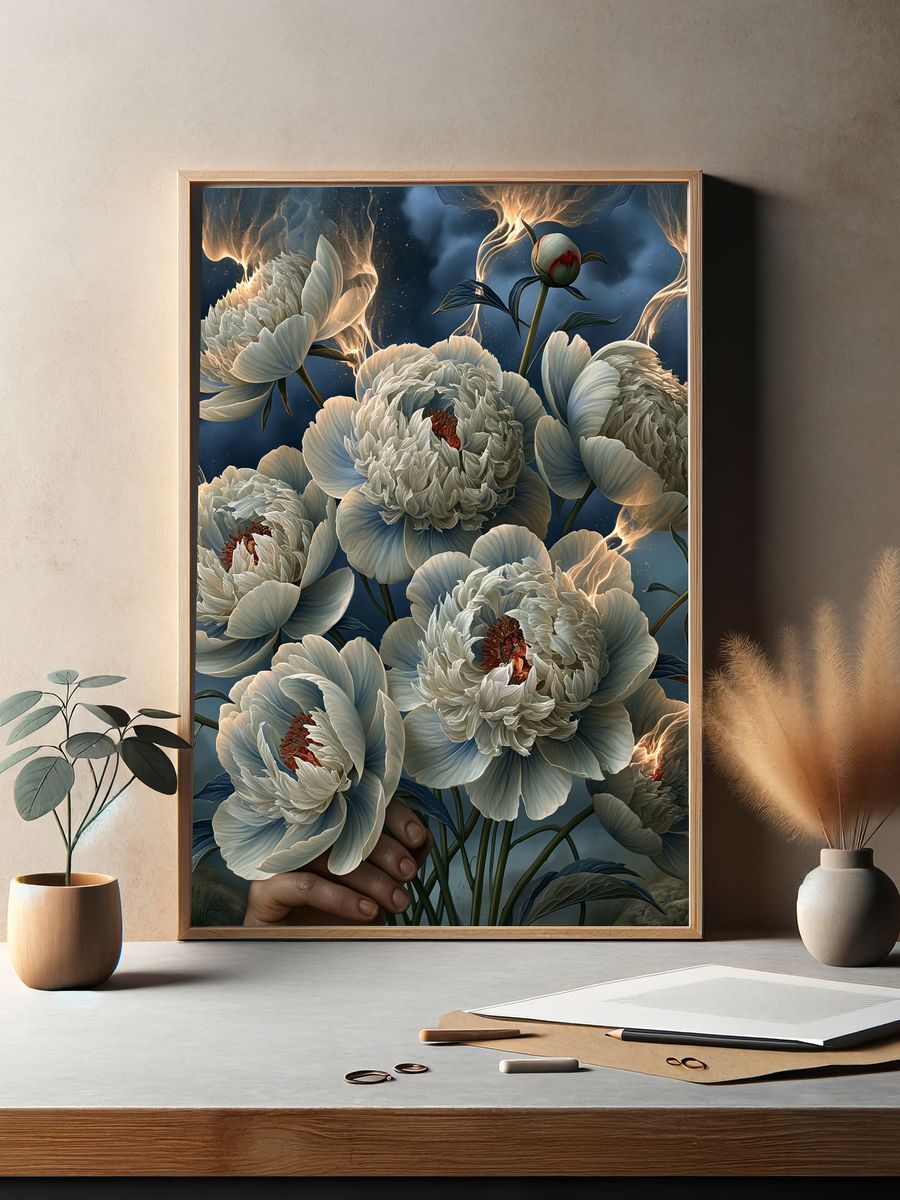 Moonlit Peonies Botanical Print. — room view 2