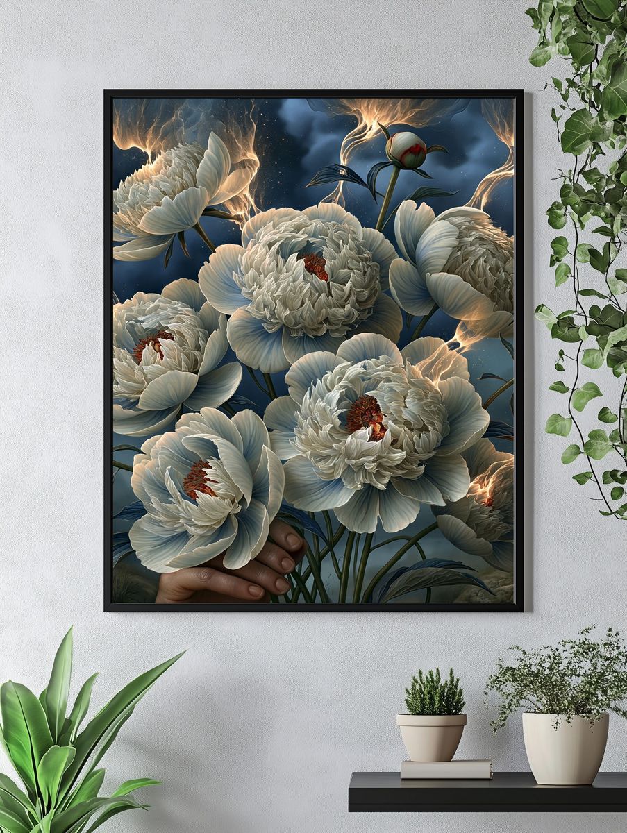 Moonlit Peonies Botanical Print. — room view 4
